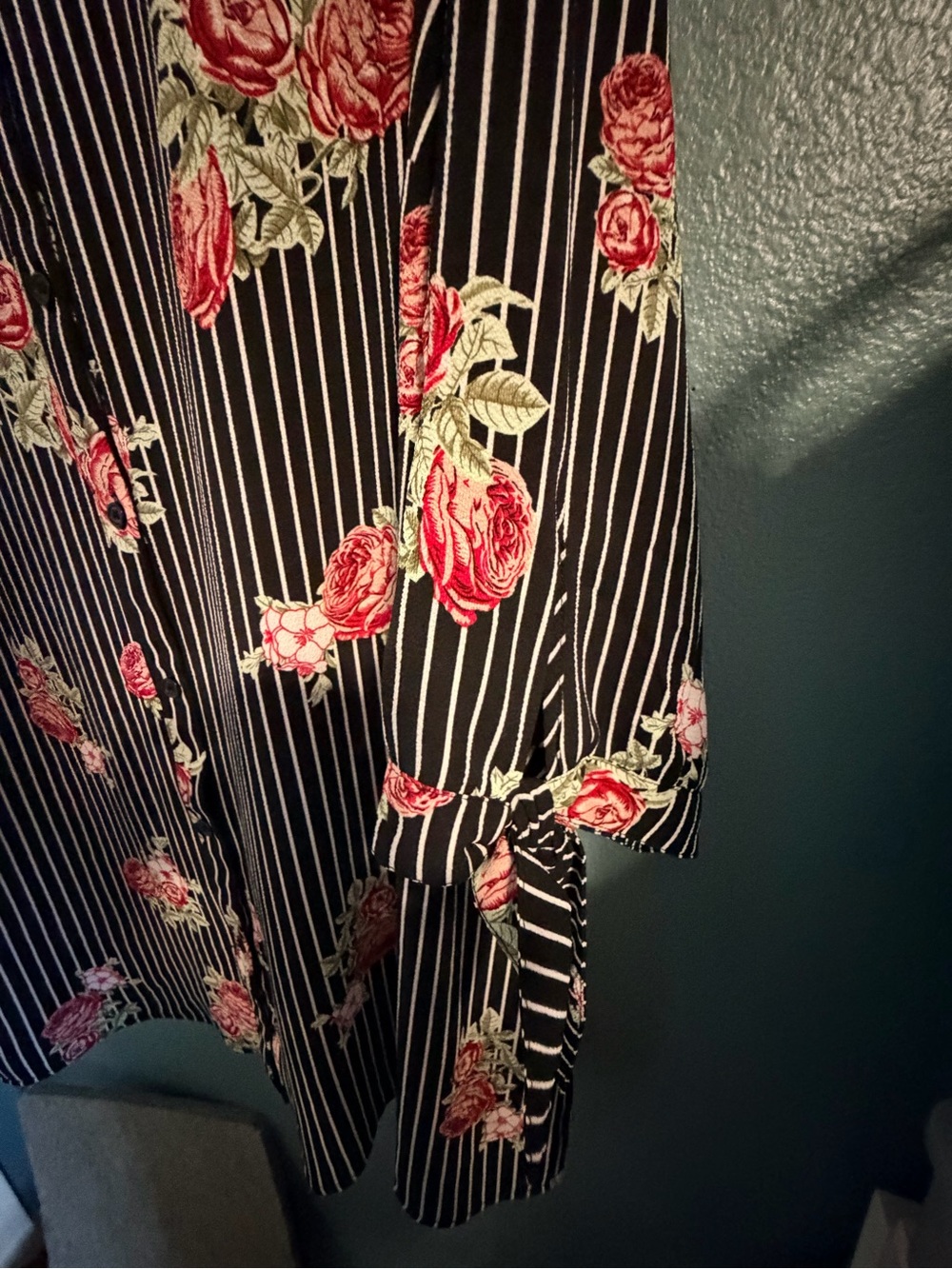 Catherines Black Pinstripe Tunic with Red Rose Print - Picture 5 of 6